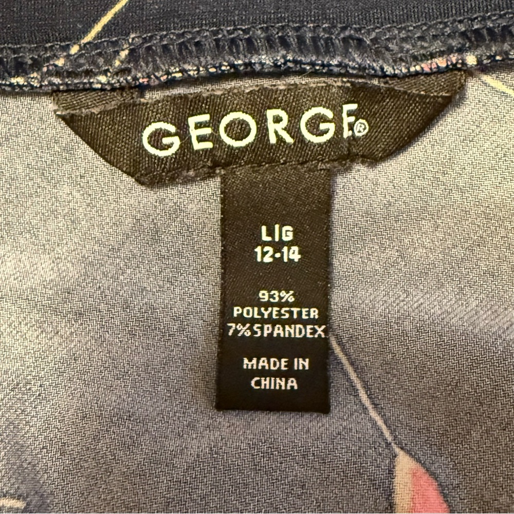 George Elegant Black A-Line Skirt Pink Accents Women’s Size Large Stretch Pullon - Picture 5 of 6